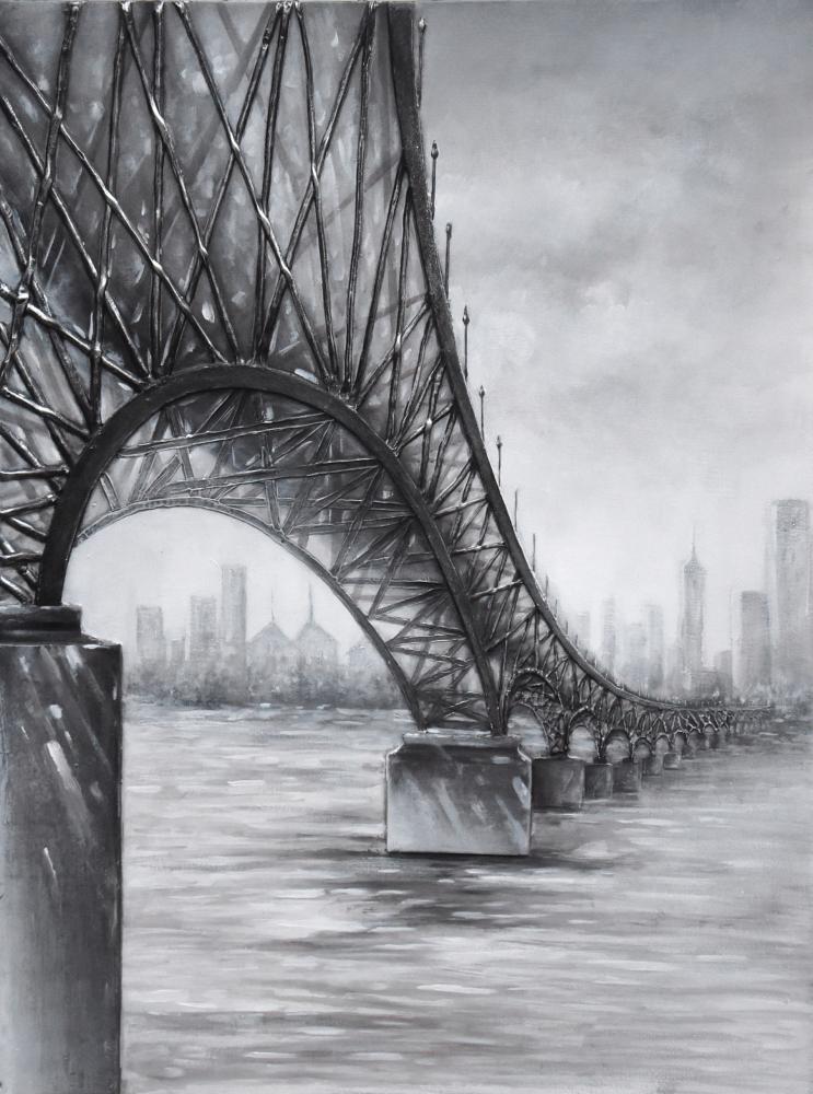 Moody Bridge Mixed-Media on Canvas Wall Art