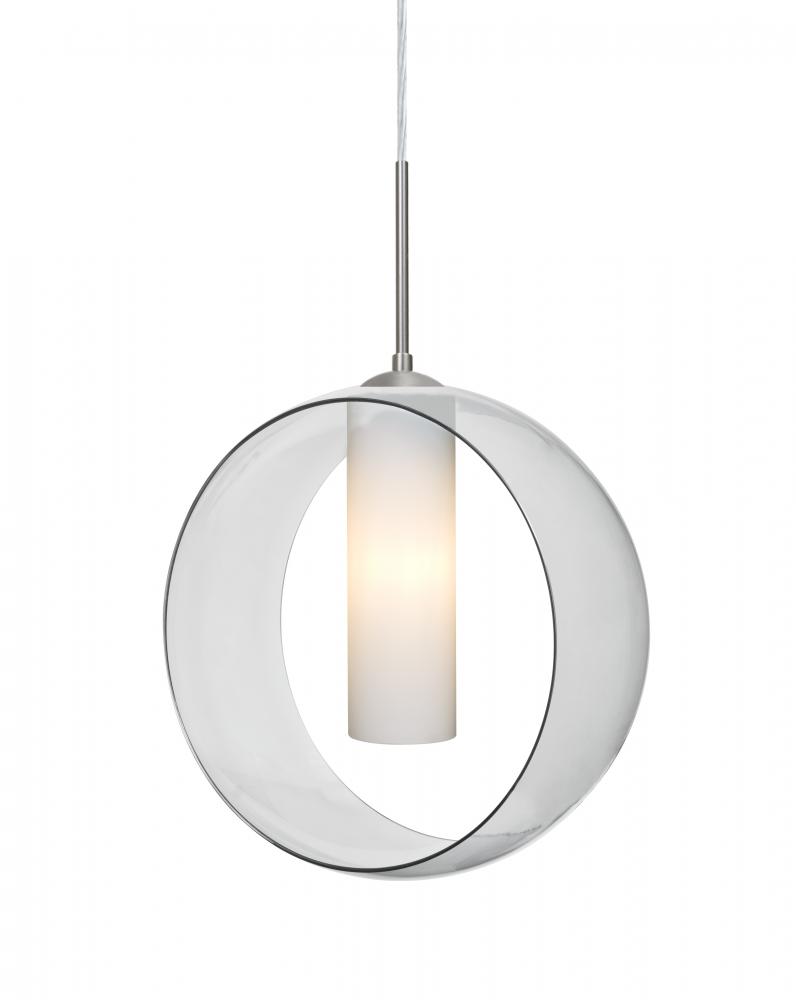 Besa, Plato Cord Pendant, Clear/Opal, Satin Nickel Finish, 1x5W LED