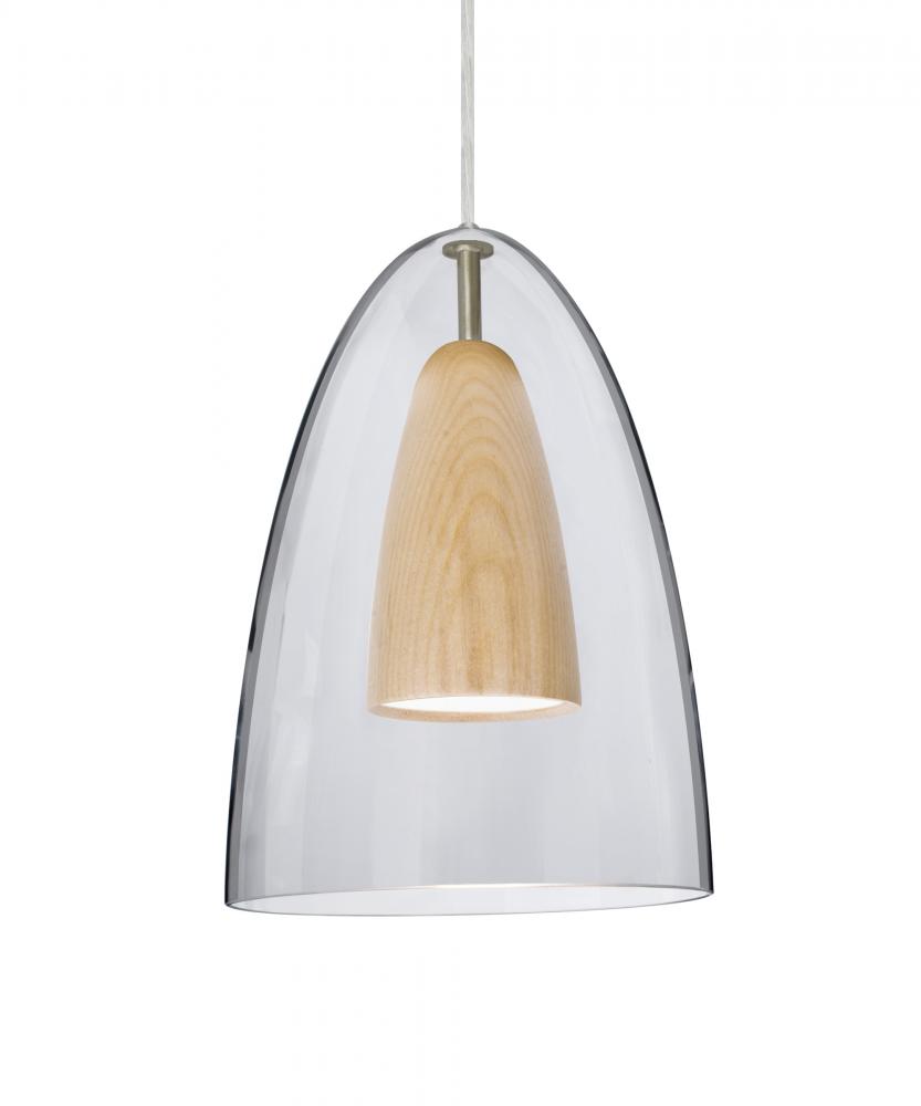 Besa, Dano Cord Pendant, Clear/Natural, Satin Nickel Finish, 1x9W LED