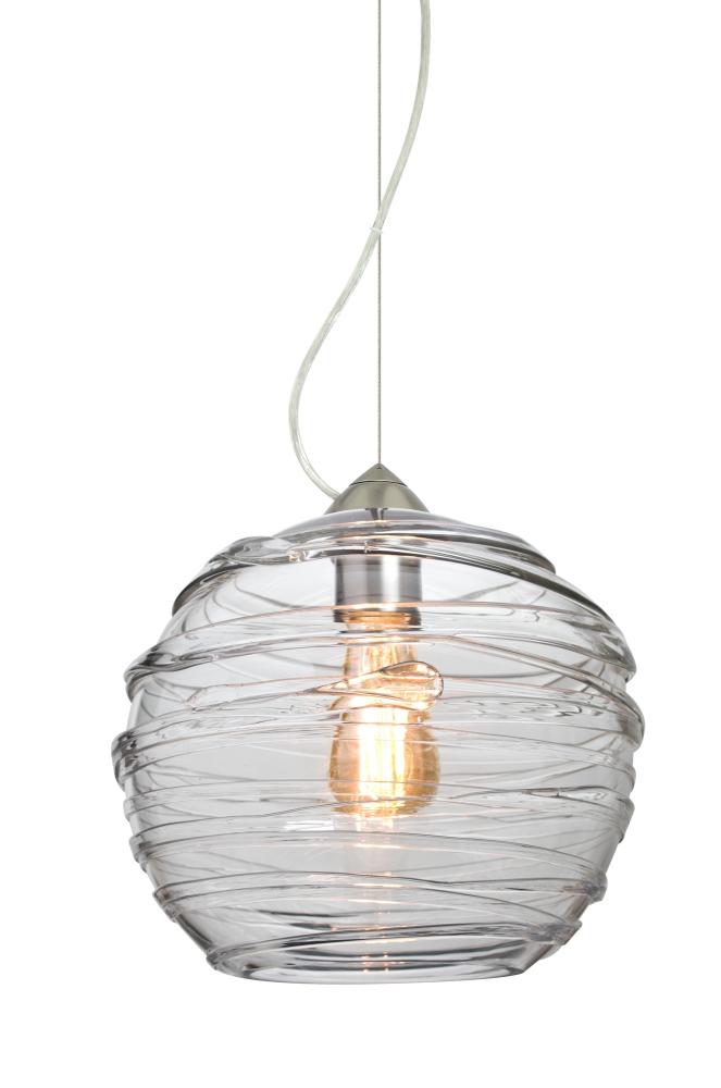 Besa Wave 10 Pendant Satin Nickel Clear 1x8W LED Filament