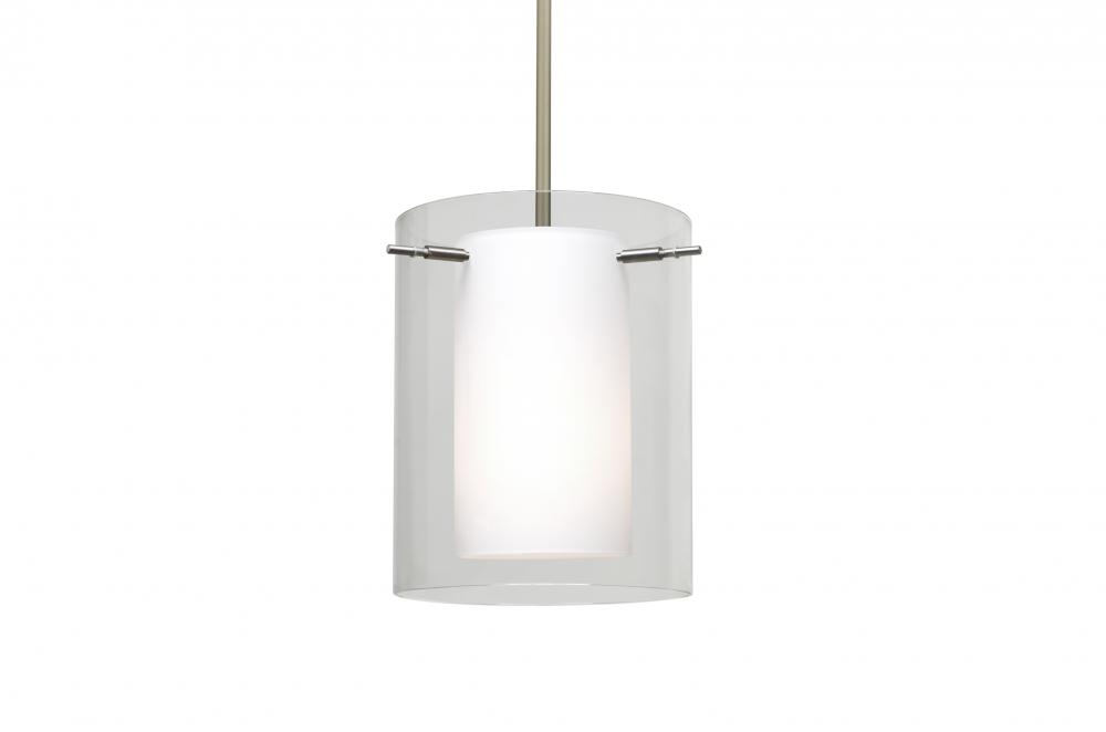 Besa Stem Pendant Pahu 8 Satin Nickel Clear/Opal 1x100W Medium Base