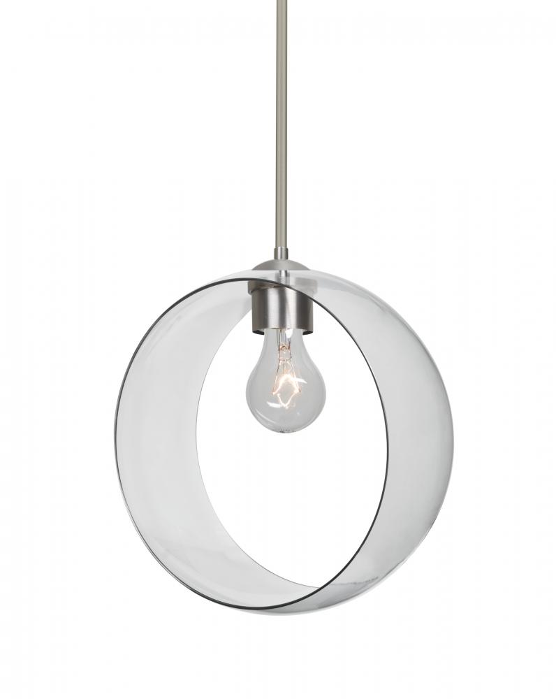 Besa, Plato Stem Pendant, Clear, Satin Nickel Finish, 1x60W Medium Base