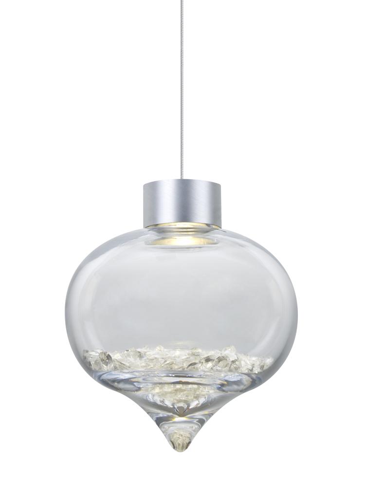 Besa Terra Cord Pendant, Clear Crystals, Satin Nickel Finish, 1x3W LED