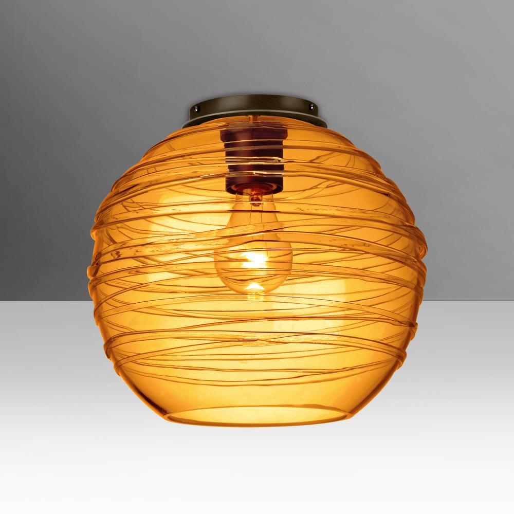 Besa, Wave 10 Ceiling, Amber, Bronze Finish, 1x60W E26 Base