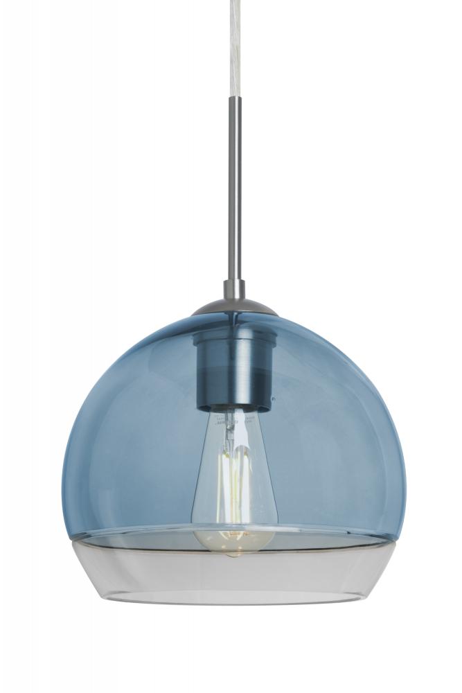 Besa, Ally 8 Cord Pendant For Multiport Canopy, Coral Blue/Clear, Satin Nickel Finish