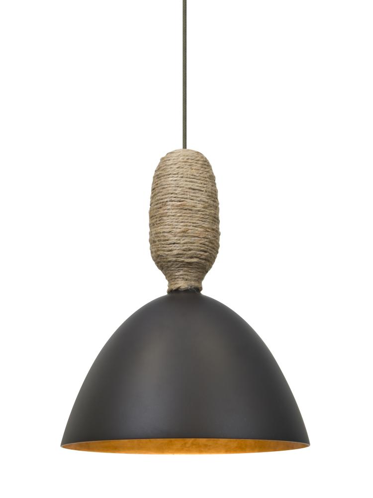 Besa Creed Cord Pendant, Dark Bronze With Gold Reflector, Bronze Finish, 1x9W LED