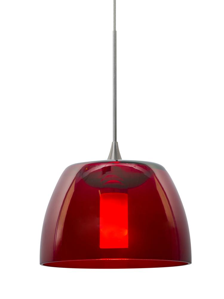 Besa Spur Cord Pendant, Red, Satin Nickel Finish, 1x35W Halogen