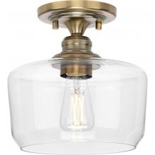 Progress P350214-163 - Aiken Collection One-Light Vintage Brass Clear Glass Farmhouse Flush Mount Light