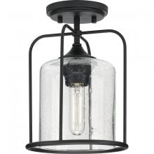 Progress P550110-031 - Watch Hill Collection One-Light Textured Black Clear Seeded Glass Farmhouse Semi-Flush Light