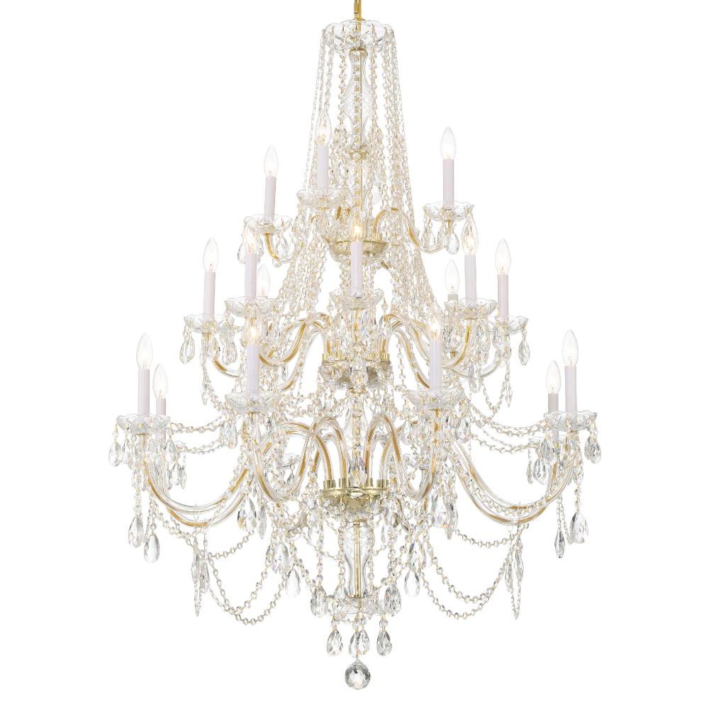 Traditional Crystal 20 Light Hand Cut Crystal Polished Brass Chandelier