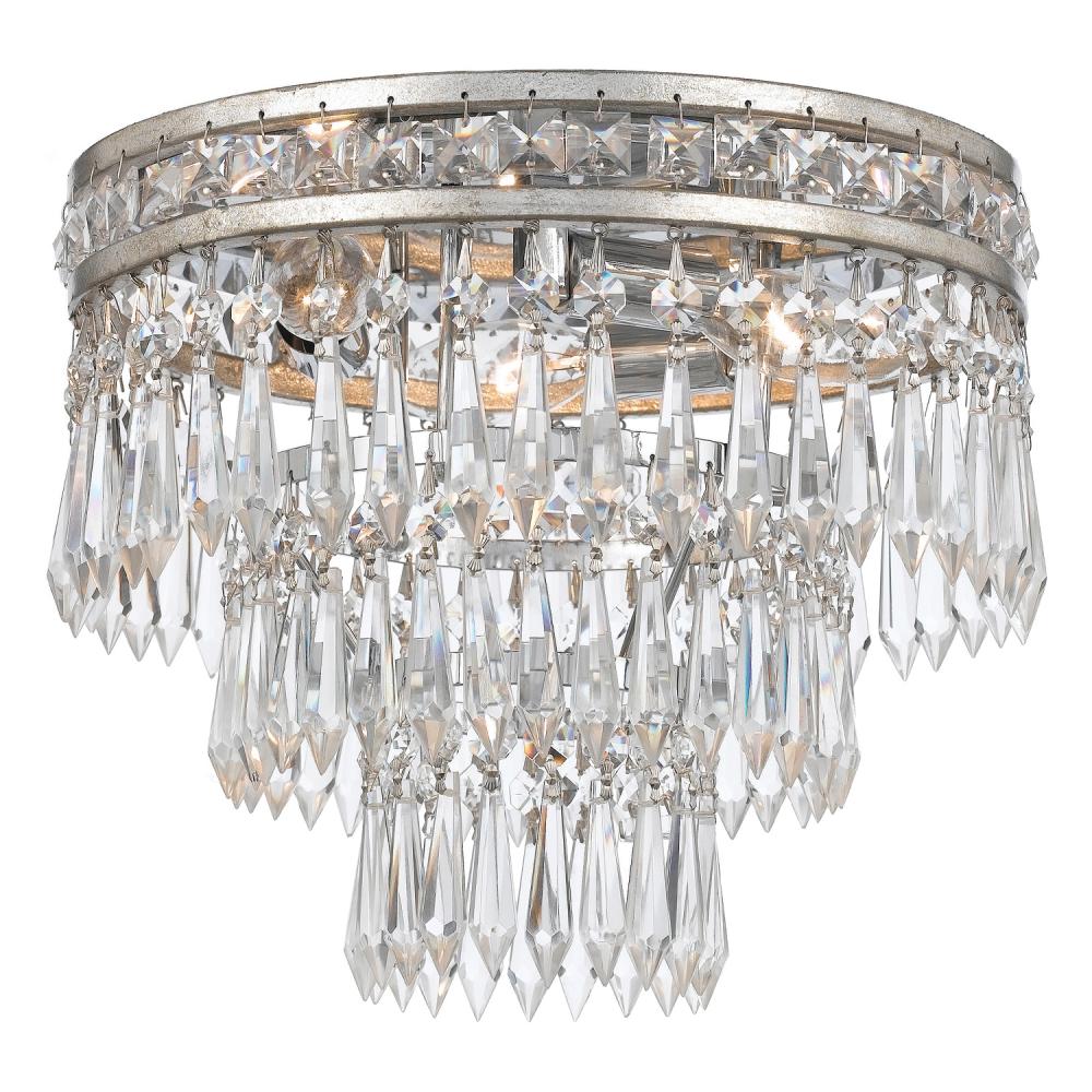 Mercer 3 Light Hand Cut Crystal Olde Silver Flush Mount