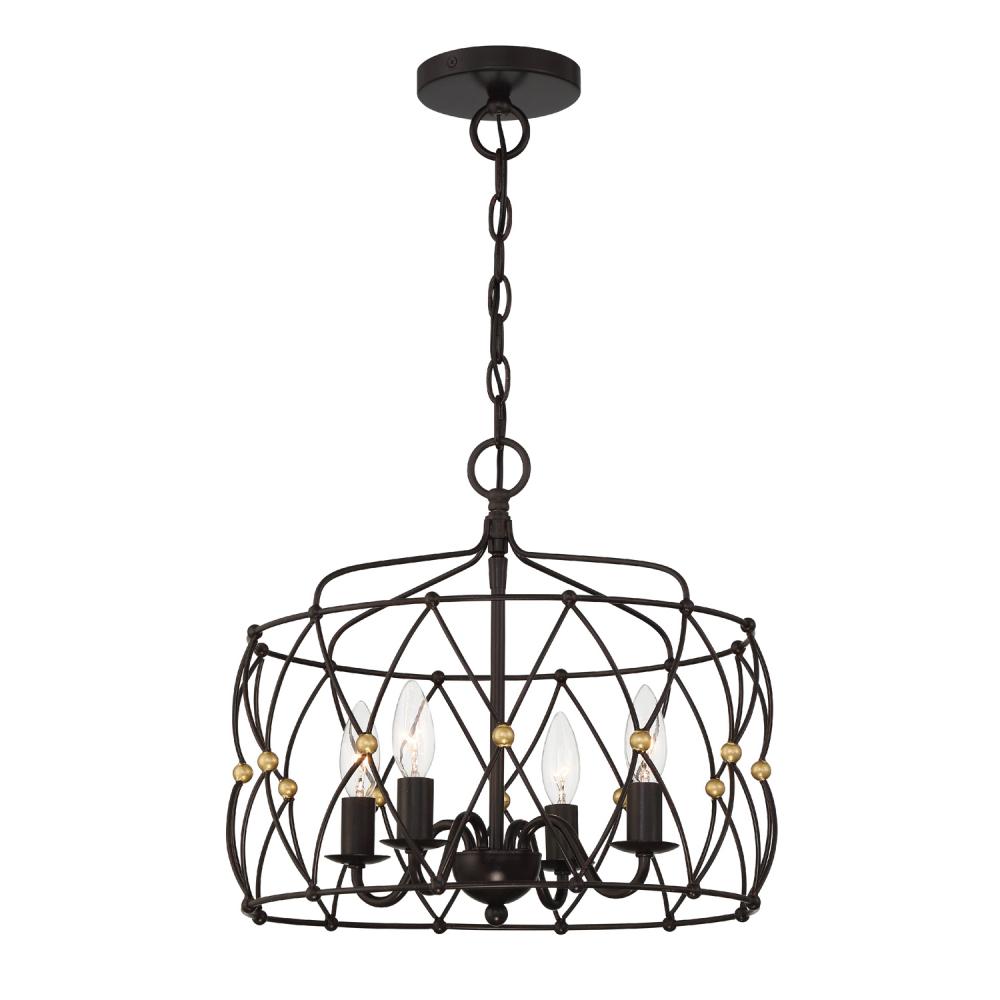 Zucca 4 Light English Bronze + Antique Gold Lantern Chandelier