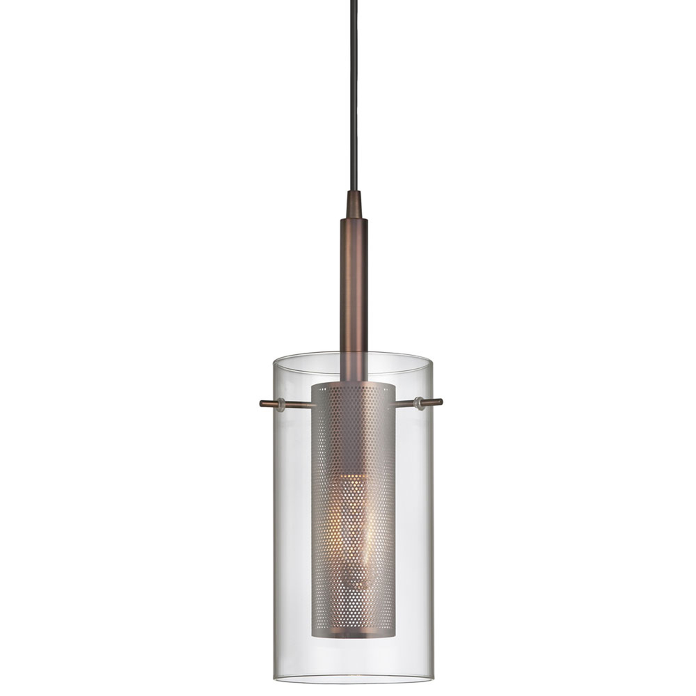 1 Light Pendant, Oil Brushed Bronze, Clear Glass / Steel Mesh