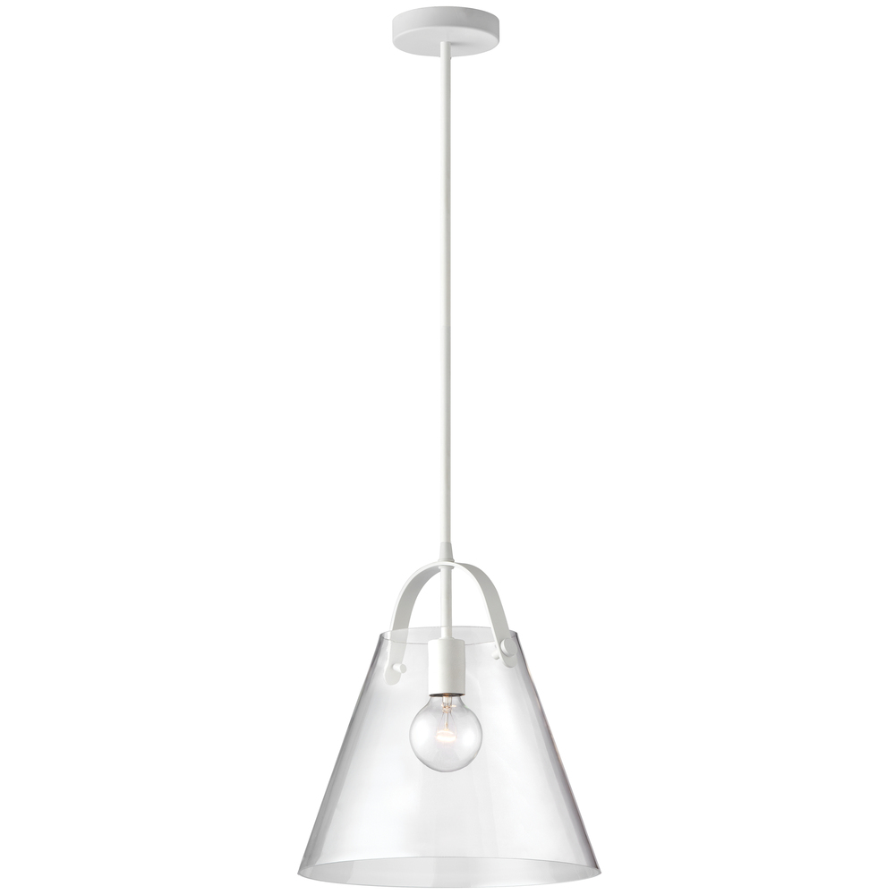 1 Light Incandescent Pendant Matte White Finish with Clear Glass