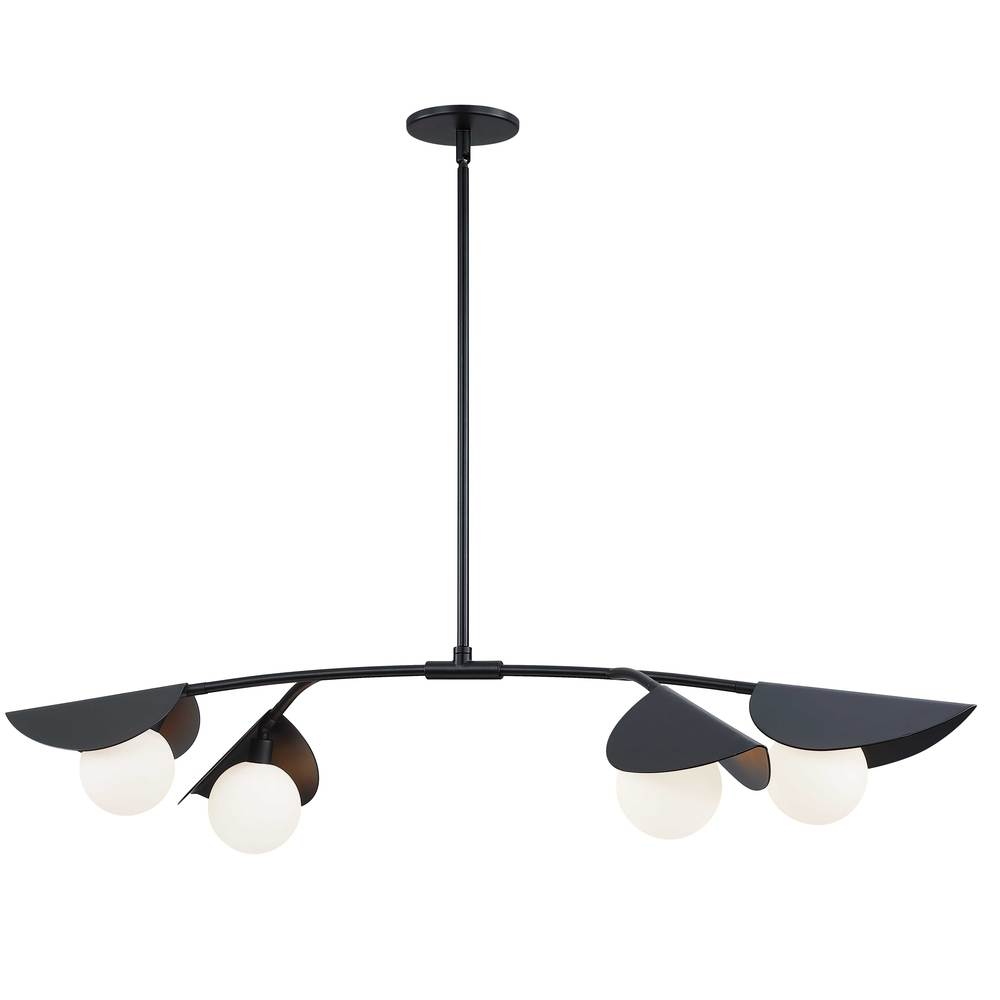 4 Light Halogen Horizontal Pendant Matte Black with White Glass