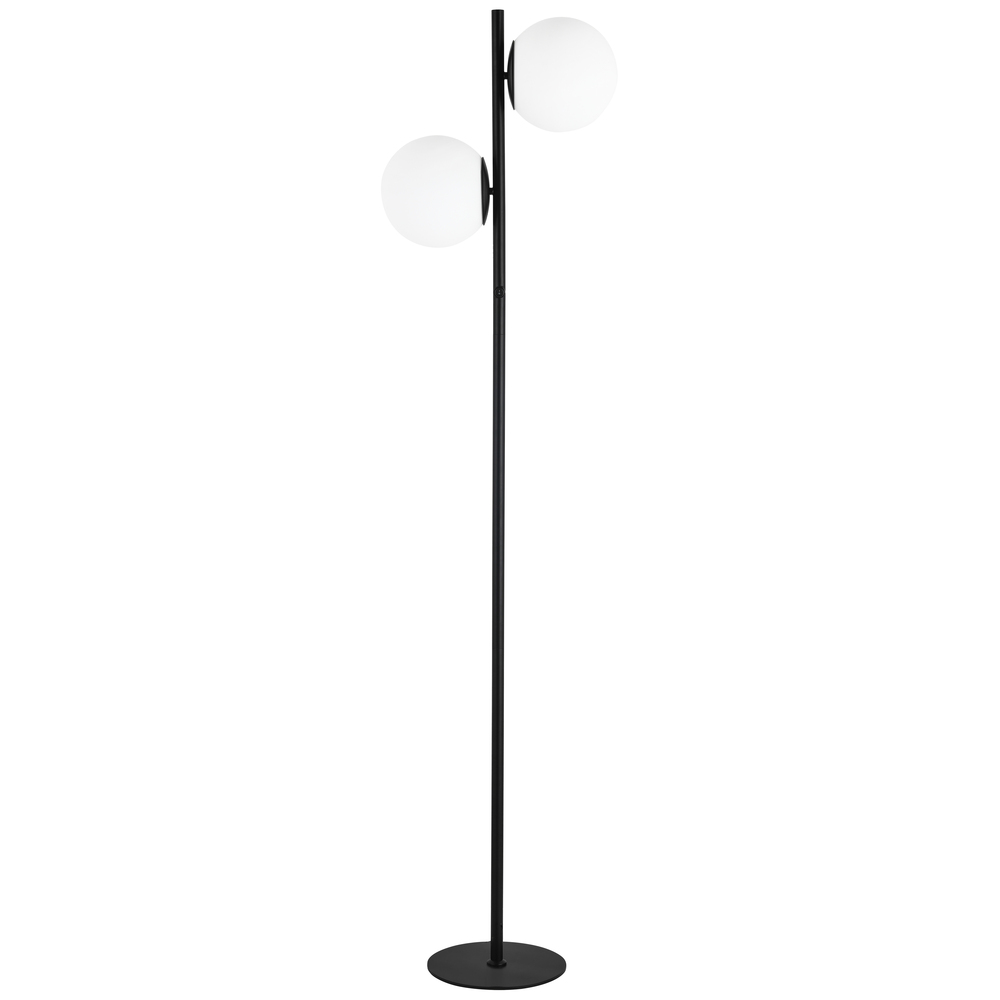 2 Light Incandescent Floor Lamp, Matte Black with White Opal Glass