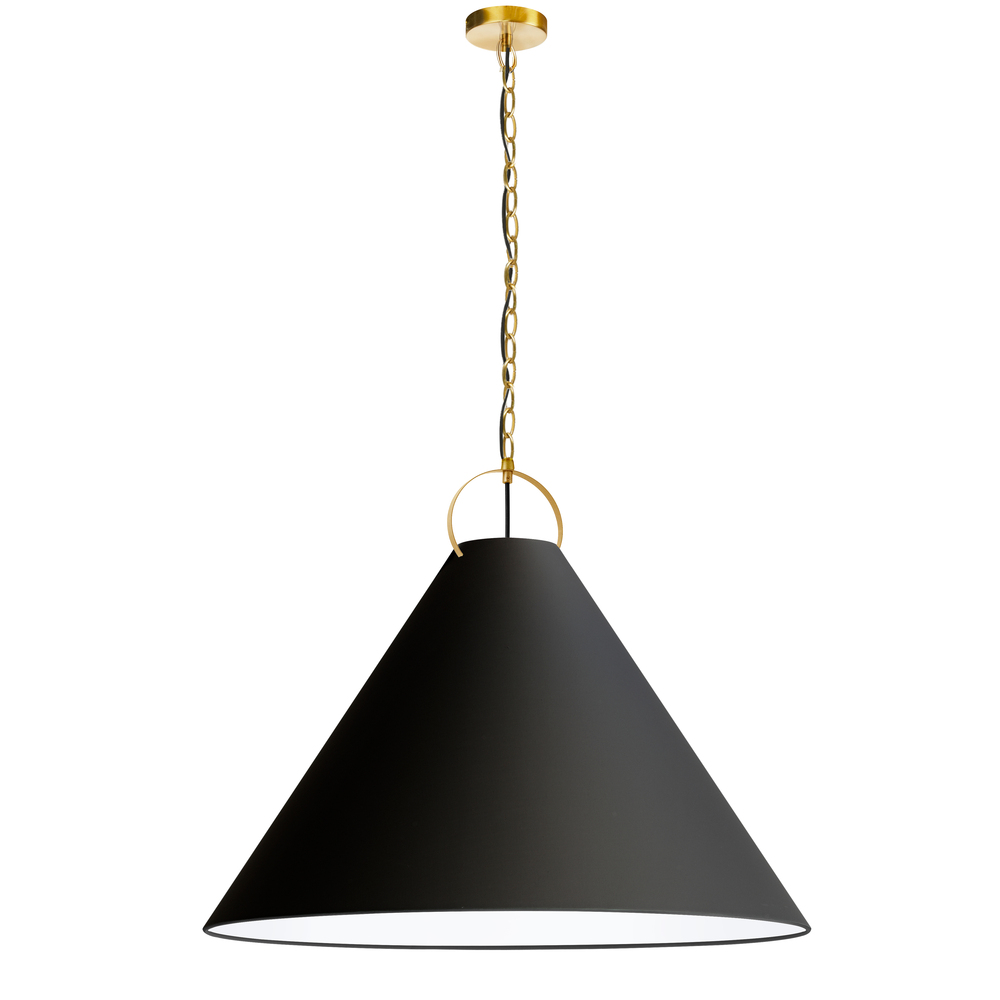 1 Light Incandescent Pendant, Aged Brass with Black Shade