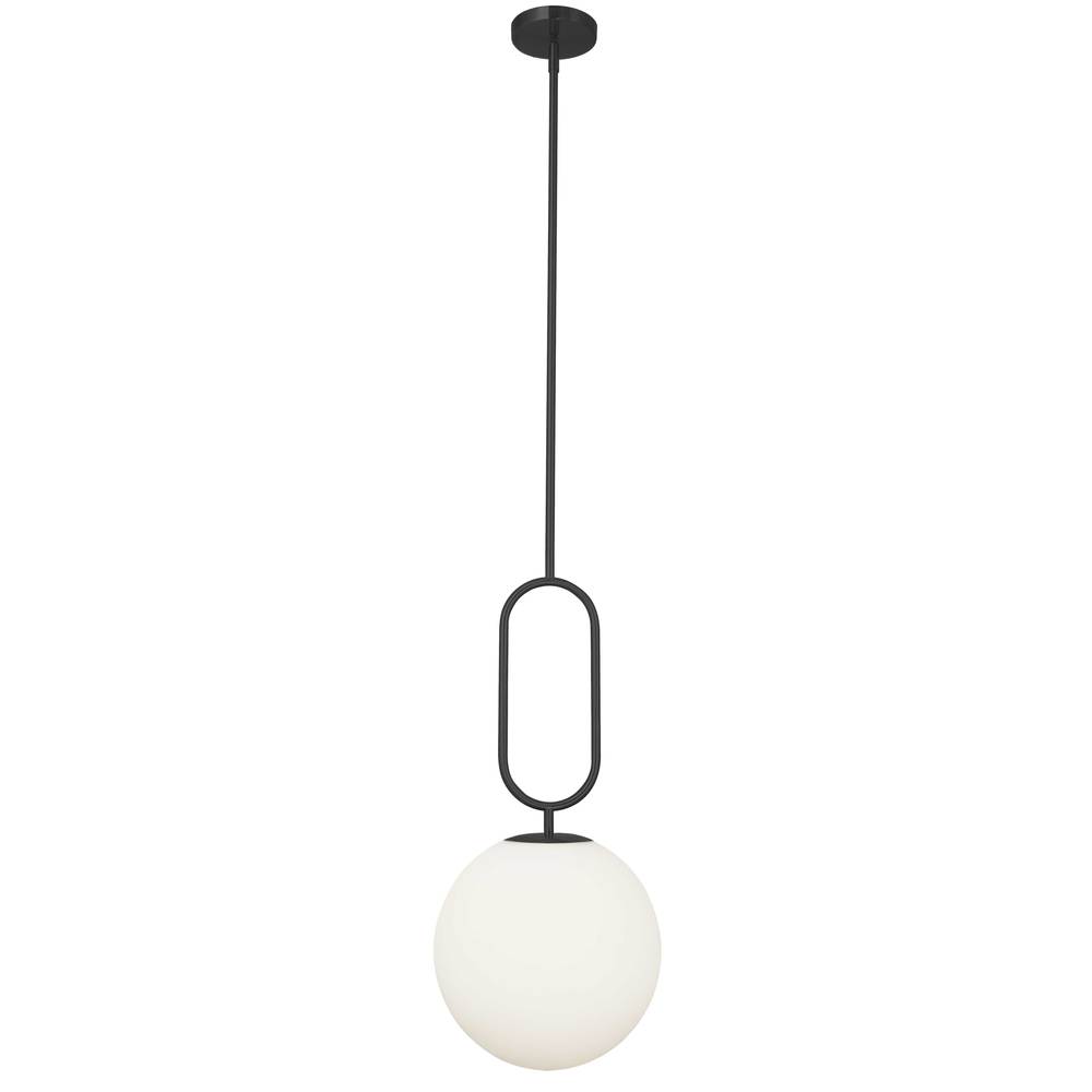 1 Light Incandescent Pendant Matte Black with Opal Glass