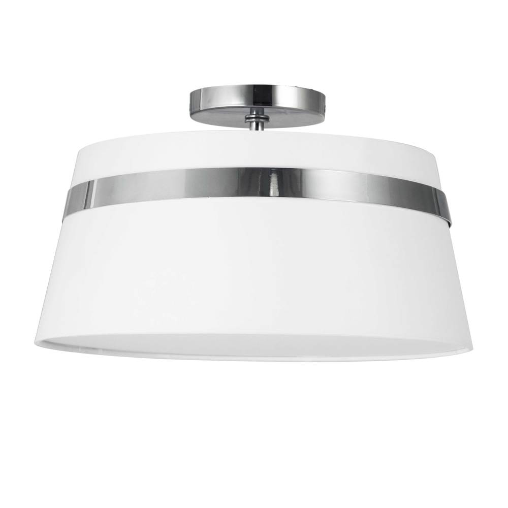 3 Light Incandescent Polished Chrome Semi-Flush Mount w/ White Shade