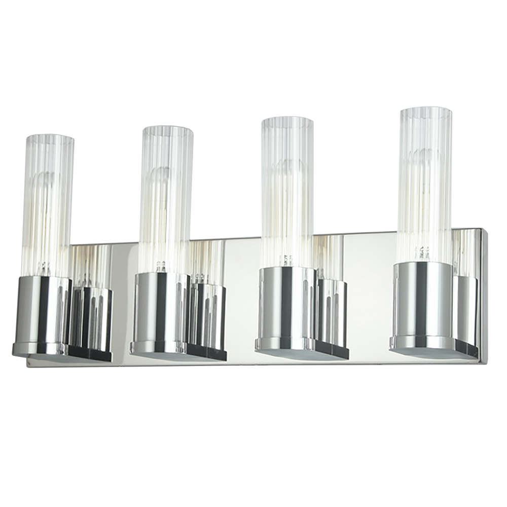 4 Light Incandescent Vanity, Polished Chrome w/ Clear Fluted Glass