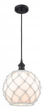  516-1P-BK-G121-10RW - Farmhouse Rope - 1 Light - 10 inch - Matte Black - Cord hung - Mini Pendant