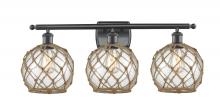  516-3W-BK-G122-8RB - Farmhouse Rope - 3 Light - 28 inch - Matte Black - Bath Vanity Light