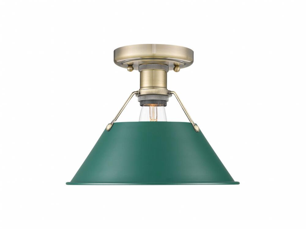 Orwell 1-Light Flush Mount in Aged Brass with Pine Green