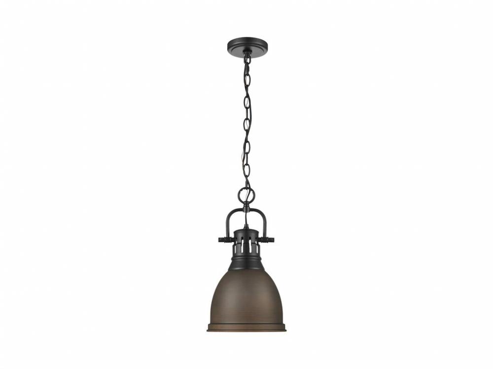 Duncan Small Pendant with Chain in Matte Black with Rubbed Bronze