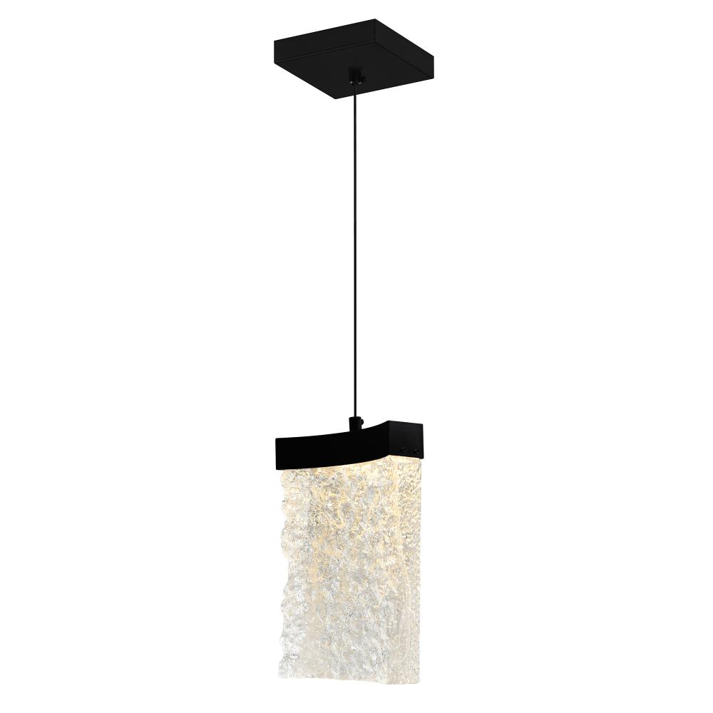 Lava Integrated LED 6in Black Mini Pendant with Handcrafted Glass