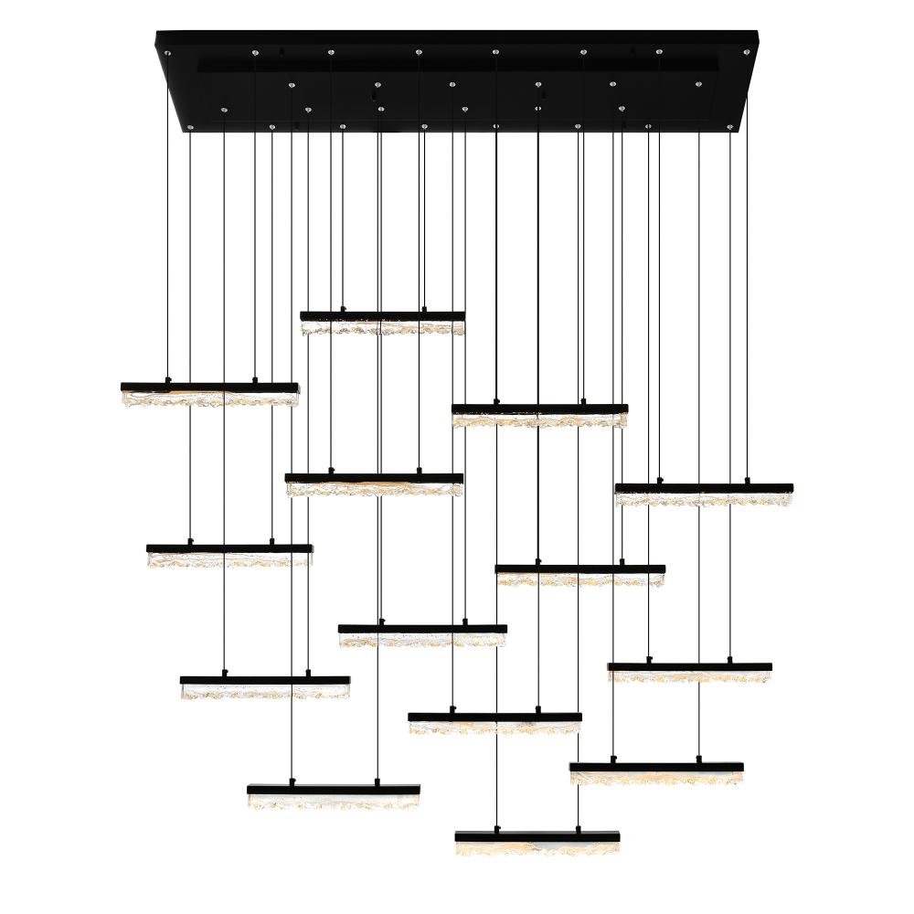 Stagger Integrated LED 60in Black Chandelier with Handcrafted Glass