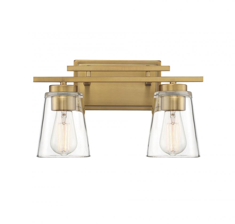 Calhoun 2-Light Bathroom Vanity Light in Warm Brass