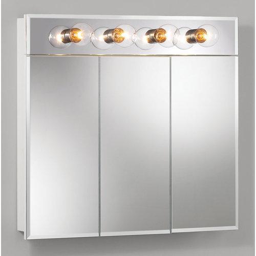 Tri-View with Four Bulb Light, Frameless, Beveled, Classic White