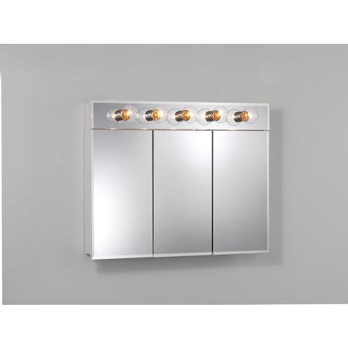 Tri-View with Five Bulb Light, Frameless, Beveled, Classic White