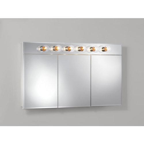 Tri-View with Six Bulb Light, Frameless, Beveled, Classic White