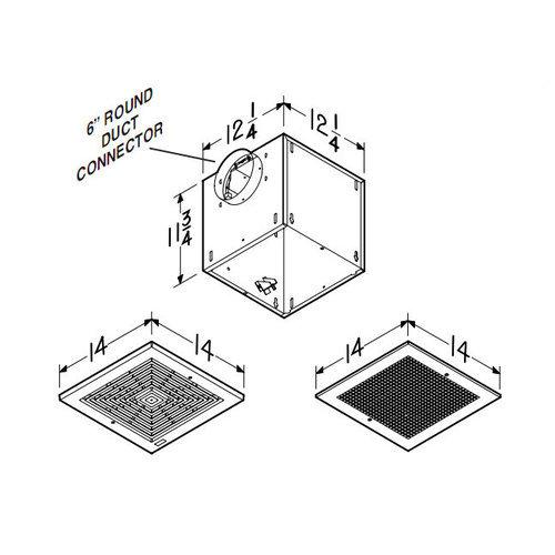 Ceiling Mount, Ventilation Fan, High Capacity, White Plastic Grille, 109CFM, 0.9 Sones. 120V.