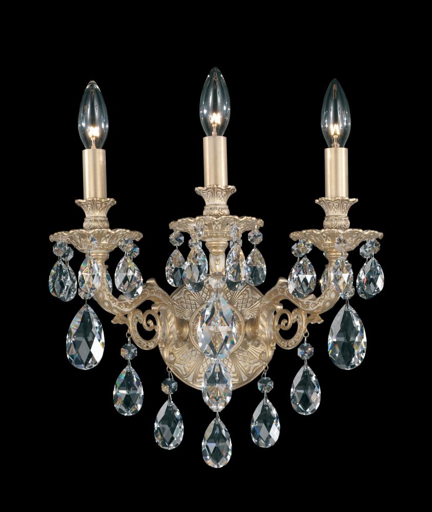 Milano 3 Light 120V Wall Sconce in Antique Silver with Heritage Handcut Crystal