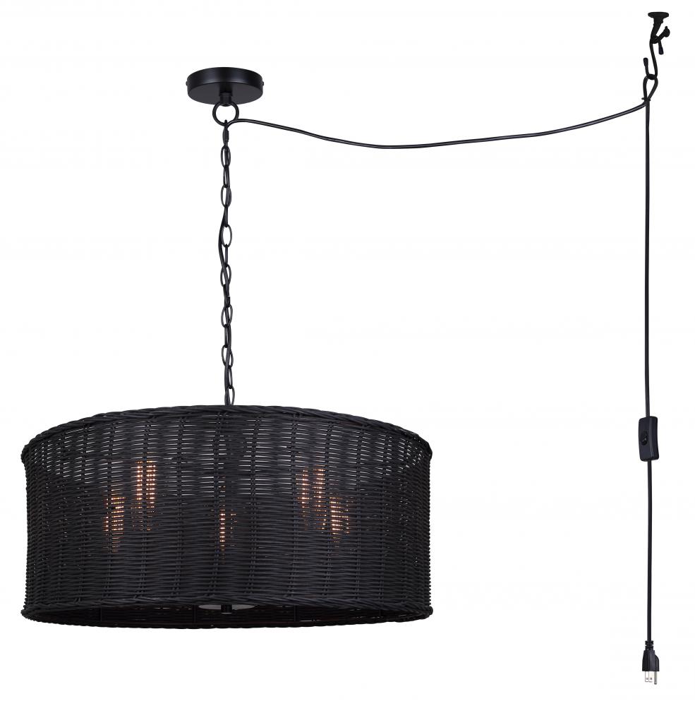 GRANNA, ICH2177B05BK23, MBK Color, 5 Lt 23inch Width Chain Chandelier, Rattan, 60W Type A