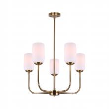 Canarm ICH1130A05GD - NOVALEE, ICH1130A05GD, 5 Lt Rod Chandelier, Flat Opal Glass, 60W Type A, 23" W x 23.5 - 53.5"