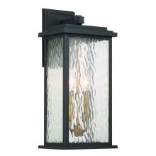 Artcraft AC9272BK - Estate 2 Light Outdoor Wall Sconce 19", Black, Brass with Rain Glassware