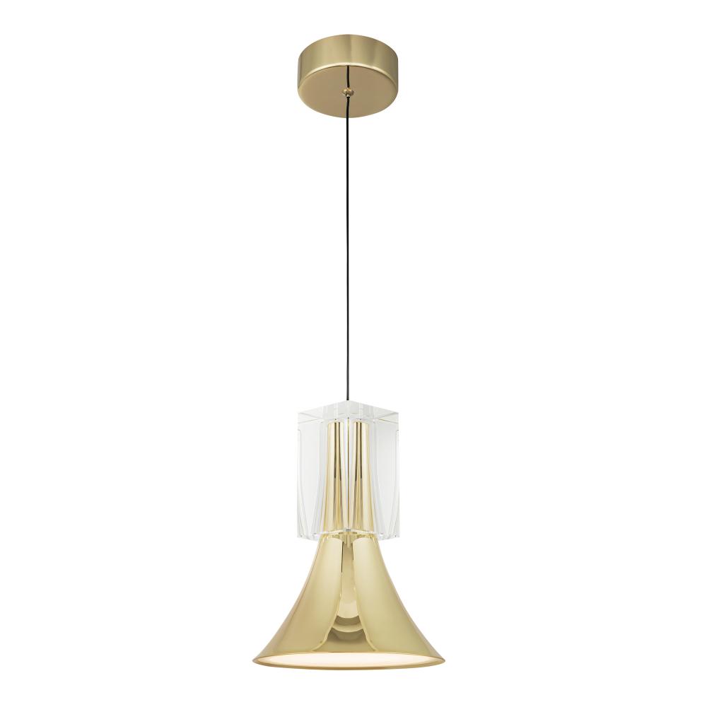 Floe 8-in Metallic Brass/Clear Crystal LED Pendant