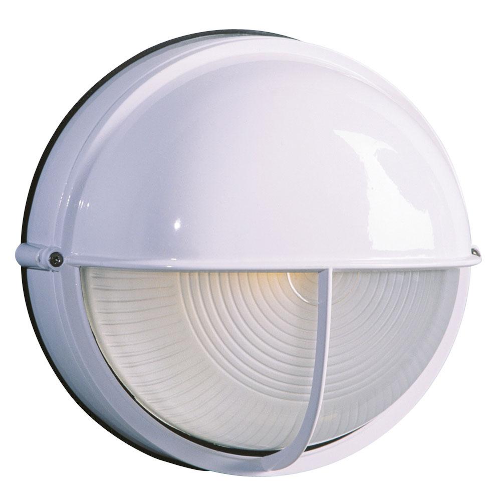 Outdoor Cast Aluminum Wall Mount Marine Light with Hood - in White finish with Frosted Glass