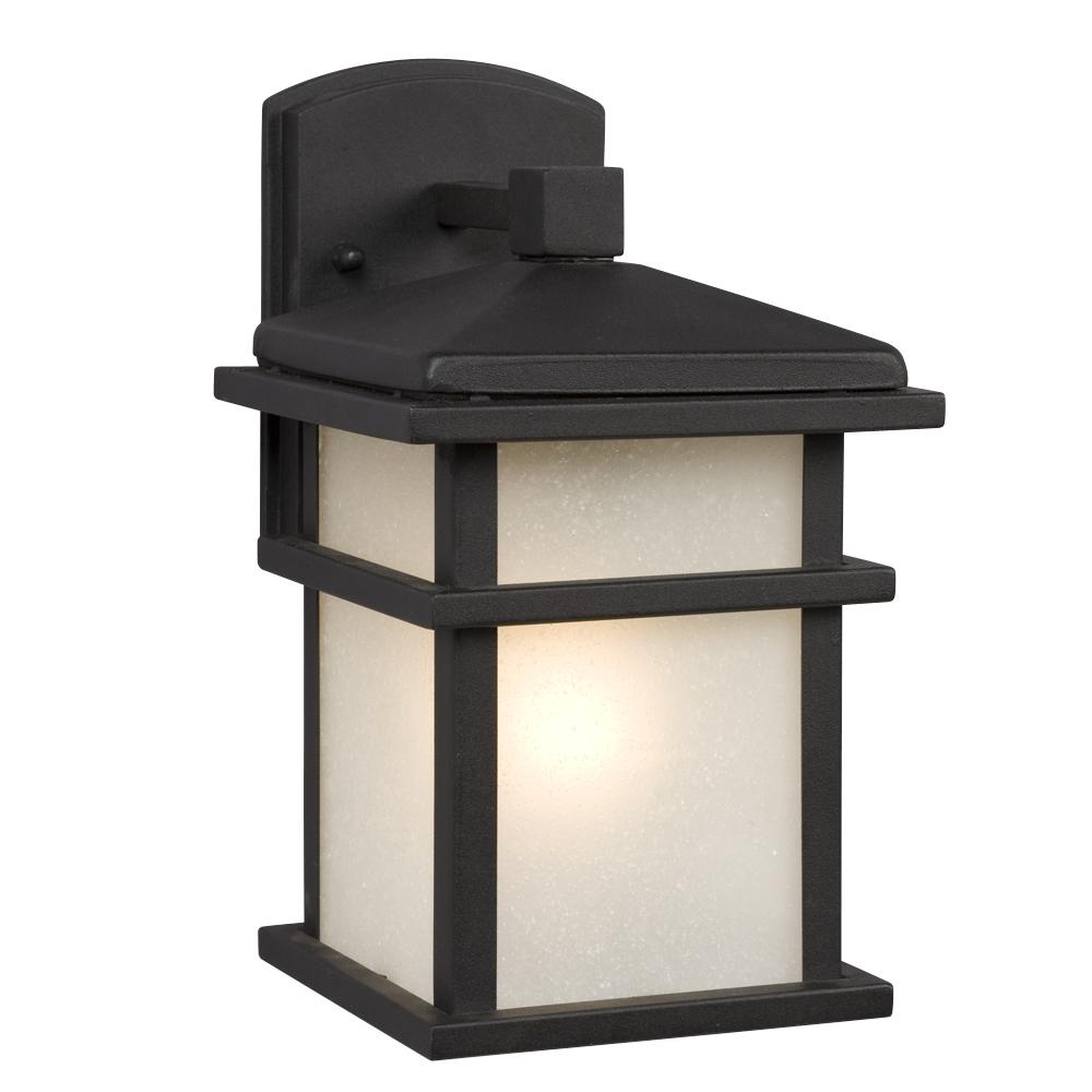 1-Light Outdoor Wall Mount Lantern - Black with Frosted Seeded Glass