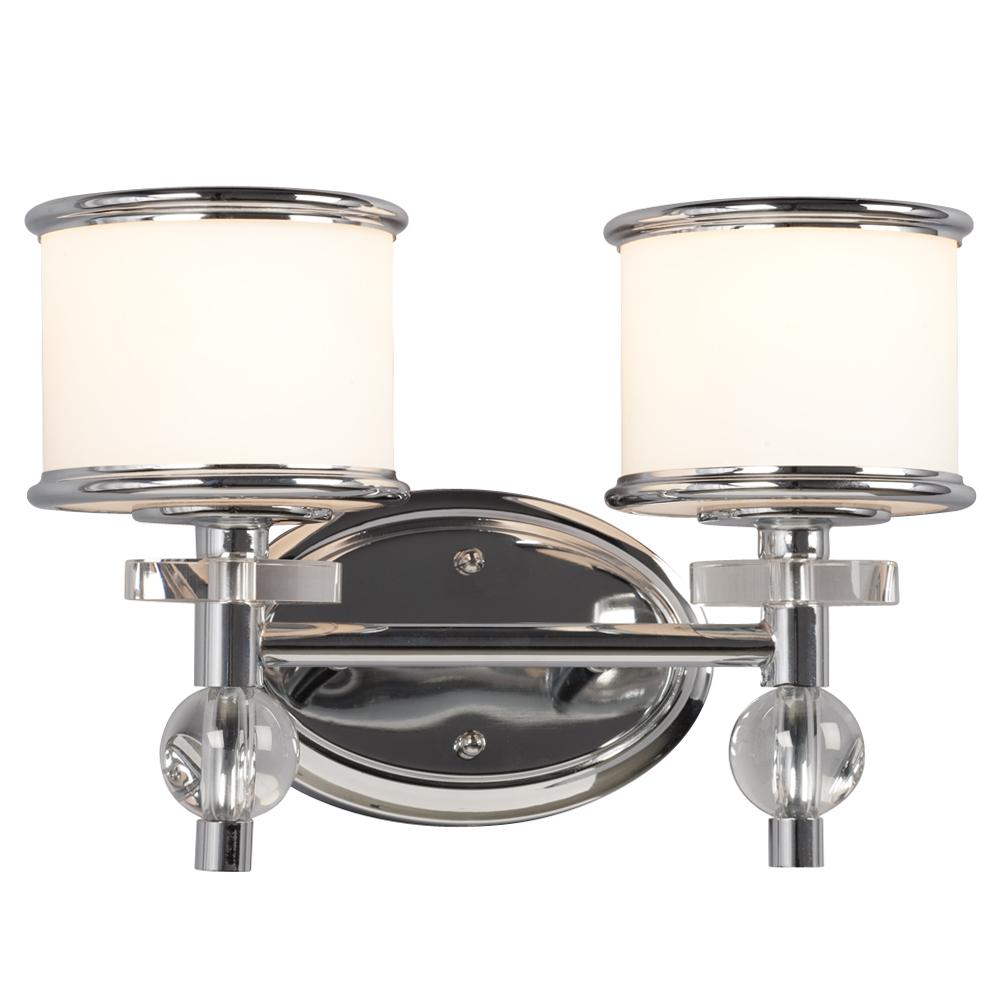 2-Light Vanity Light  - Polished Chrome with White Glass