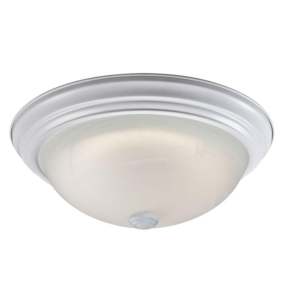 LED Flush Mount Ceiling Light - in White finish with Marbled Glass