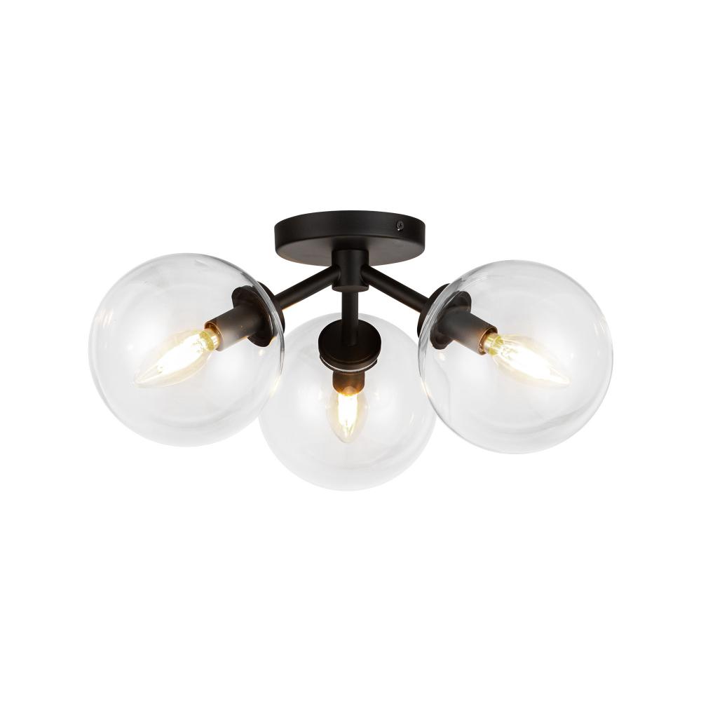 Cassia 15-in Matte Black/Clear Glass 3 Lights Semi-Flush