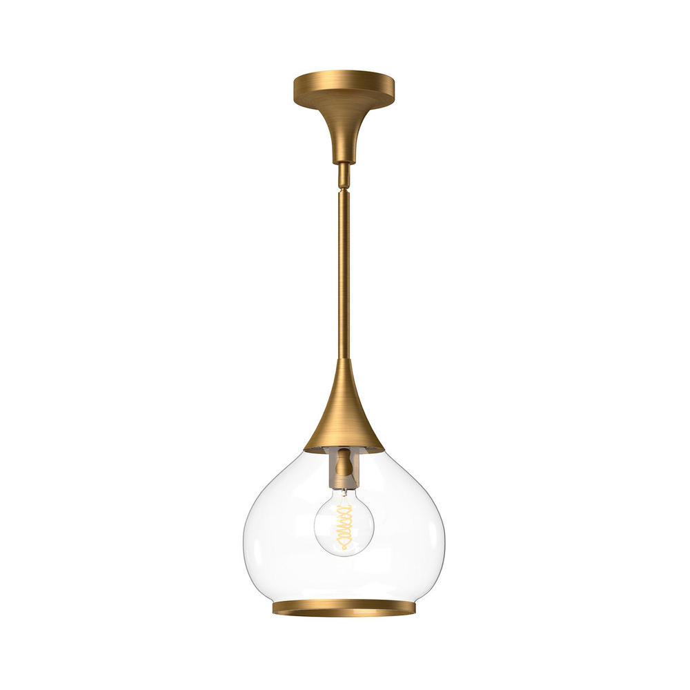 Hazel 10-in Aged Gold/Clear Glass 1 Light Pendant