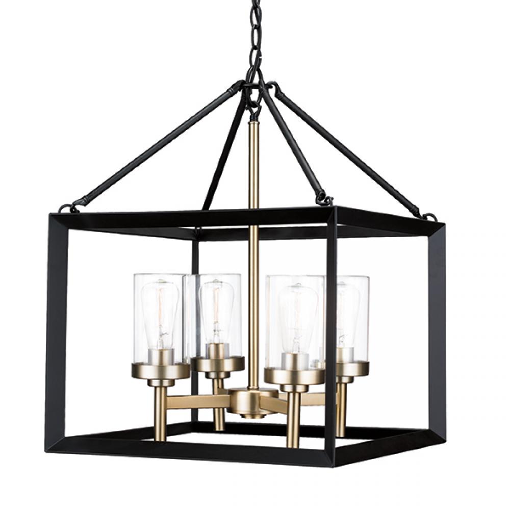Heartland - Chandelier in Black and Soft Gold with Clear Glass