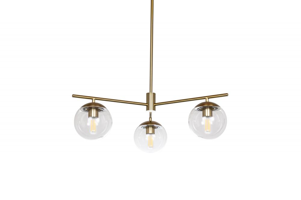 Eclipse - 3 Light 27" Chandelier in Soft Gold with Clear Glass
