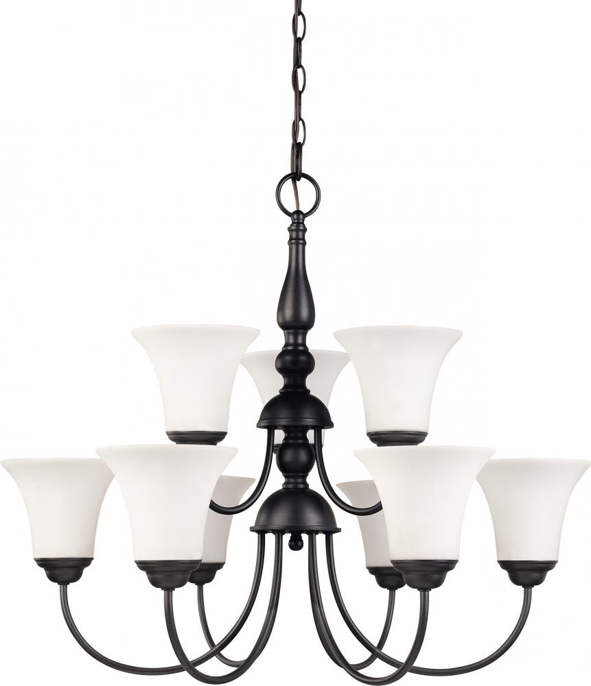 Dupont - 9 Light 2 Tier Chandelier with Satin White Glass - Dark Chocolate Bronze Finish