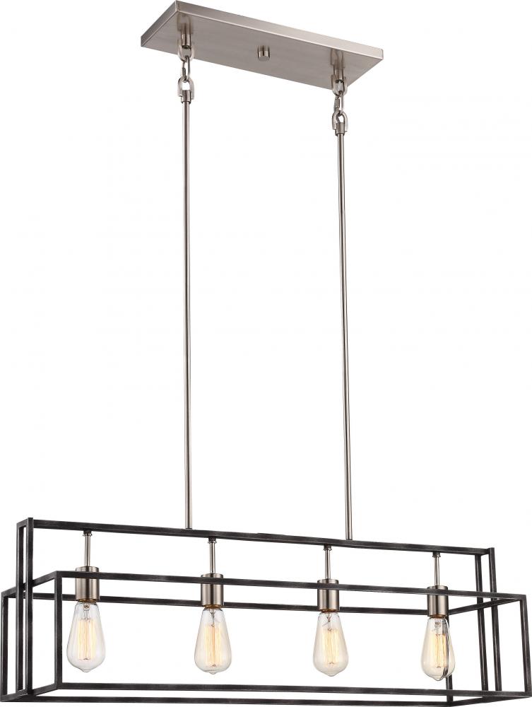 Lake - 4 Light Island Pendant - Iron Black Finish with Brushed Nickel Accents